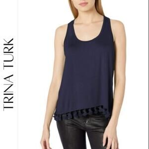 Trina Turk Tajo Tassel Hem Jersey Navy Blue Tank, XL